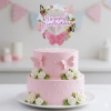 Topper na tort babeczki happy birthday motylki różowy złoty 1szt