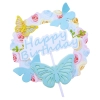 Topper na tort babeczki happy birthday motylki niebieski złoty 1szt