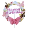 Topper na tort babeczki happy birthday motylki różowy złoty 1szt