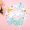 Topper na tort babeczki happy birthday motylki niebieski złoty 1szt