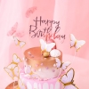 Topper dekoracja na tort napis lustrzany HAPPY BIRTHDAY różowy akryl urodziny
