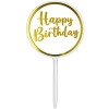 Topper na tort napis Happy Birthday transparentny złoty ozdoby dekoracje urodzinowe