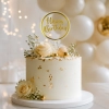 Topper na tort napis Happy Birthday transparentny złoty ozdoby dekoracje urodzinowe