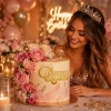 Topper na tort bok tortu BIRTHDAY Queen złoty lustrzany ozdoby dekoracje urodzinowe