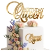 Topper na tort bok tortu BIRTHDAY Queen złoty lustrzany ozdoby dekoracje urodzinowe