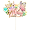 Topper ozdoby na tort napis Happy Birthday kwiaty korona motyl dekoracje urodzinowe