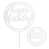 Topper ozdoby na tort napis Happy Birthday okrągły srebrny akryl dekoracje urodzinowe