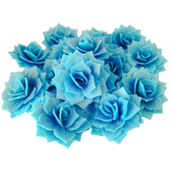 KWIATY NA TORT waflowe ozdoby JADALNE DEKORACJE niebieska róża rozalia 15 szt