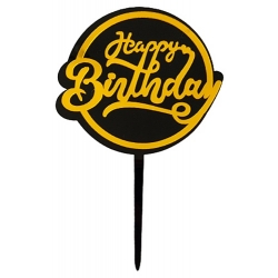 Topper dekoracja na tort napis HAPPY BIRTHDAY złoty czarny urodziny