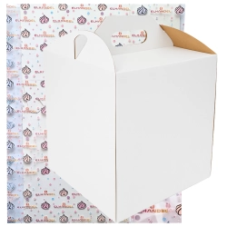 Pudełko na ciasto opakowanie karton na tort z rączką chrzest wesele biały 24x24x35