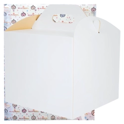 Pudełko na ciasto opakowanie karton na tort z rączką chrzest wesele biały 24x24x25