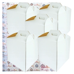 Pudełko na ciasto 5 sztuk opakowanie karton na tort z rączką chrzest wesele biały 28x28x35