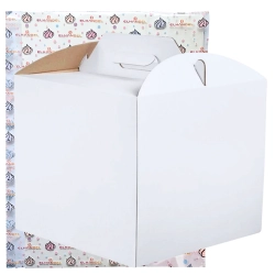 Pudełko na ciasto opakowanie karton na tort z rączką chrzest wesele biały 30x30x30