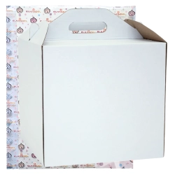 Pudełko na ciasto opakowanie karton na tort z rączką chrzest wesele biały 30x30x35
