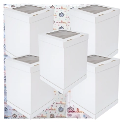 Pudełko na ciasto 5 sztuk karton na tort z okienkiem opakowanie wesele chrzest biały 30x30x45