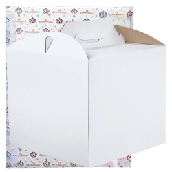 Pudełko na ciasto opakowanie karton na tort z rączką chrzest wesele biały 32x32x25