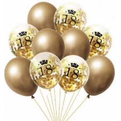 Balony 18 urodziny napis złoty konfetti 10x