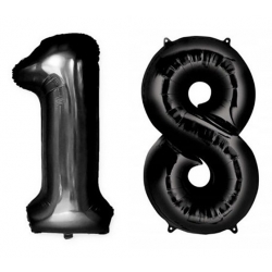 Zestaw balonów foliowych dekoracja na urodziny hel czarny cyfra 18