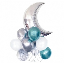 Balony dekoracja urodziny księżyc srebro 9szt