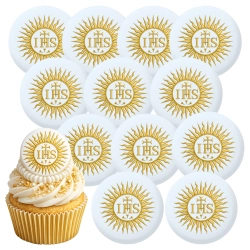 Dekoracje cukrowe na tort bezy 12 sztuk beziki IHS dekoracje komunijne