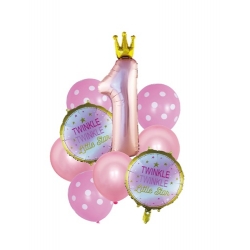Balony foliowe roczek różowy dziewczynka korona