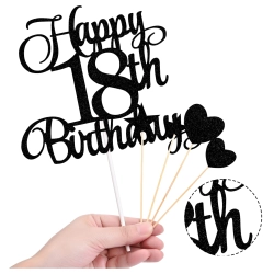 Topper na tort napis happy birthday czarny dekoracje urodzinowe ozdoby na tort