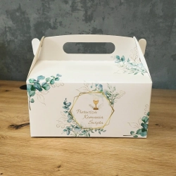 Pudełko na tort ciasto 5 sztuk Pierwsza Komunia Święta kielich IHS karton ozdobny z rączką opakowanie