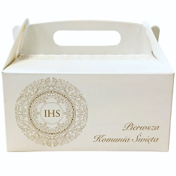 Pudełko na tort ciasto 5 sztuk Pierwsza Komunia Święta IHS karton ozdobny z rączką opakowanie