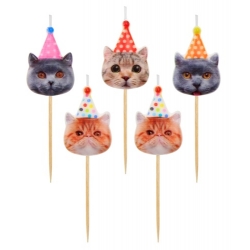 Świeczki urodzinowe pikery na tort koty 5szt