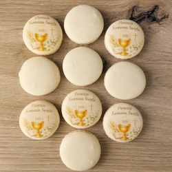 Dekoracje na tort komunijny 10 sztuk makaroniki ciasteczka beza Pierwsza Komunia Święta
