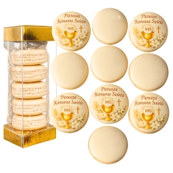 Dekoracje na tort komunijny 10 sztuk makaroniki ciasteczka beza Pierwsza Komunia Święta