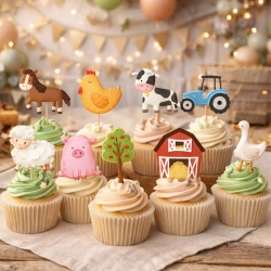 Topper na tort piker 9 sztuk zwierzęta farma dekoracje urodzinowe na babeczki