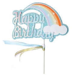 Topper dekoracja na tort niebieski happy birthday tęcza kolorowa urodziny