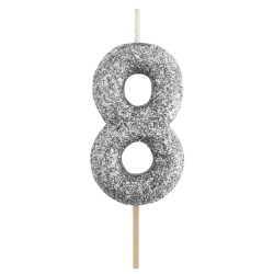 Świeczki ozdoby na tort świeczka srebrna brokatowa cyfra 8 dekoracje urodzinowe 1szt