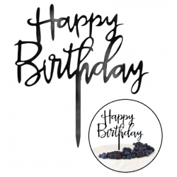 Topper dekoracja na tort napis HAPPY BIRTHDAY czarny akryl urodziny