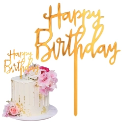 Topper ozdoby na tort napis Happy Birthday złoty akryl dekoracje urodzinowe