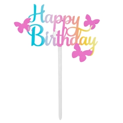 Topper na tort babeczki happy birthday baloniki serca różowy złoty