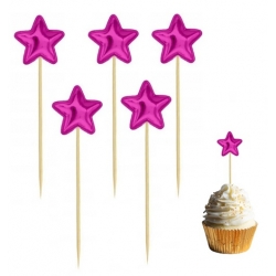 Topper piker dekoracja tort babeczki gwiazdki różowe lustrzane urodziny 5 szt