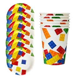 Talerzyki kubeczki dekoracje urodzinowe klocki Lego ozdoby na stół 12 sztuk