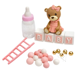 Topper na tort kule na piku miś klocki ozdoby na roczek dekoracje białe różowe złote