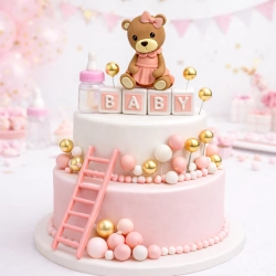 Topper na tort kule na piku miś klocki ozdoby na roczek dekoracje białe różowe złote