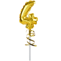 Balon foliowy na patyku ozdoby na tort cyfra 4 złoty dekoracje urodzinowe