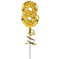 Balon foliowy na patyku topper ozdoby na tort cyfra 8 złoty dekoracje urodzinowe