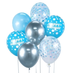 Balony lateksowe niebieski srebrny 7 sztuk