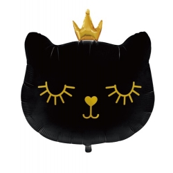 Balon foliowy czarny kotek z koroną