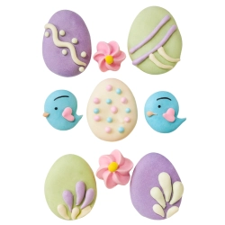 Posypka ozdoby na tort jajeczka cukrowe beziki pastelowe dekoracje świąteczne Wielkanoc 9 sztuk