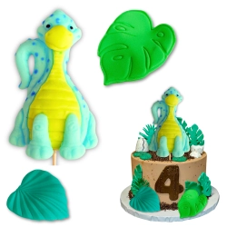 Figurki ozdoby na tort topper dinozaur liście dekoracje urodzinowe dino zestaw cukrowy 3 sztuki
