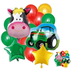 BALONY dekoracje urodzinowe ZESTAW BALONÓW farma krówka TRAKTOR 15 szt