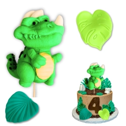 Figurki ozdoby na tort topper dinozaur liście dekoracje urodzinowe dino zestaw cukrowy 3 sztuki