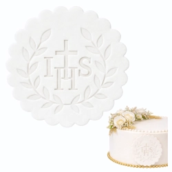 Figurka na tort hostia cukrowa biały IHS ozdoby dekoracje komunijne chrzest